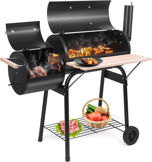 Title: Charcoal Grill Offset Smoker 24x12 Stainless Wheels