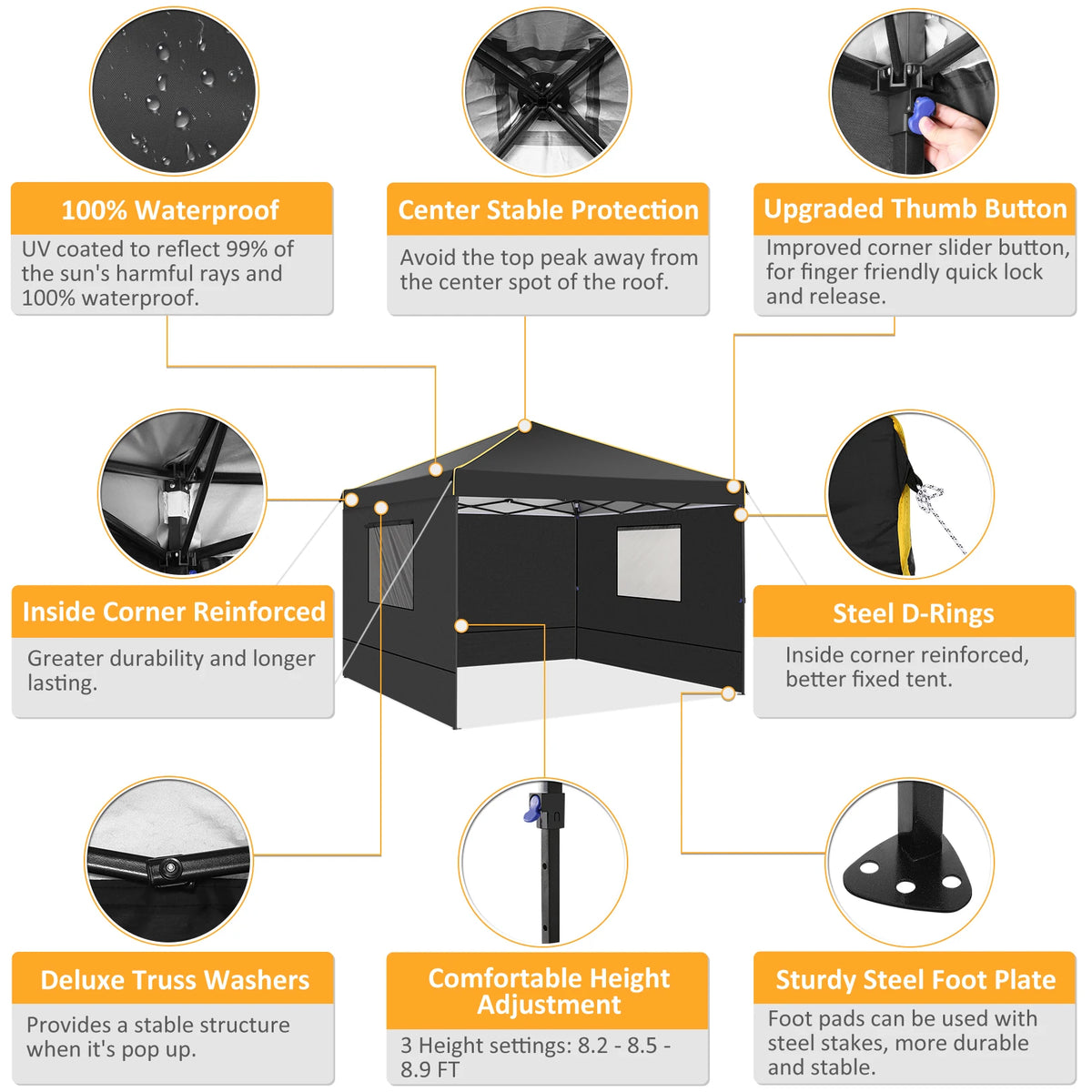 3x3m Folding Pop-Up Gazebo with 4 Sidewalls & UV50+ Protection