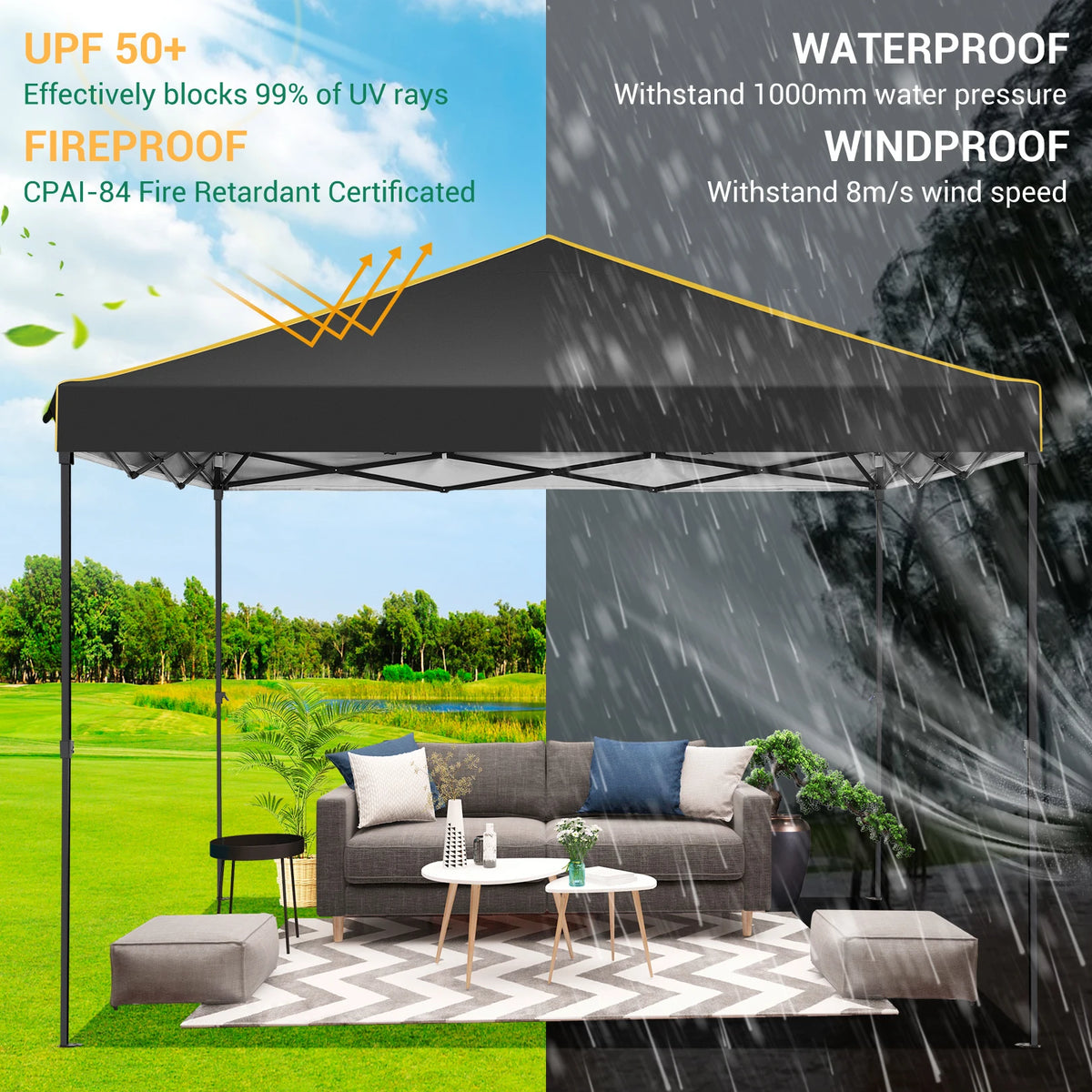 3x3m Folding Pop-Up Gazebo with 4 Sidewalls & UV50+ Protection
