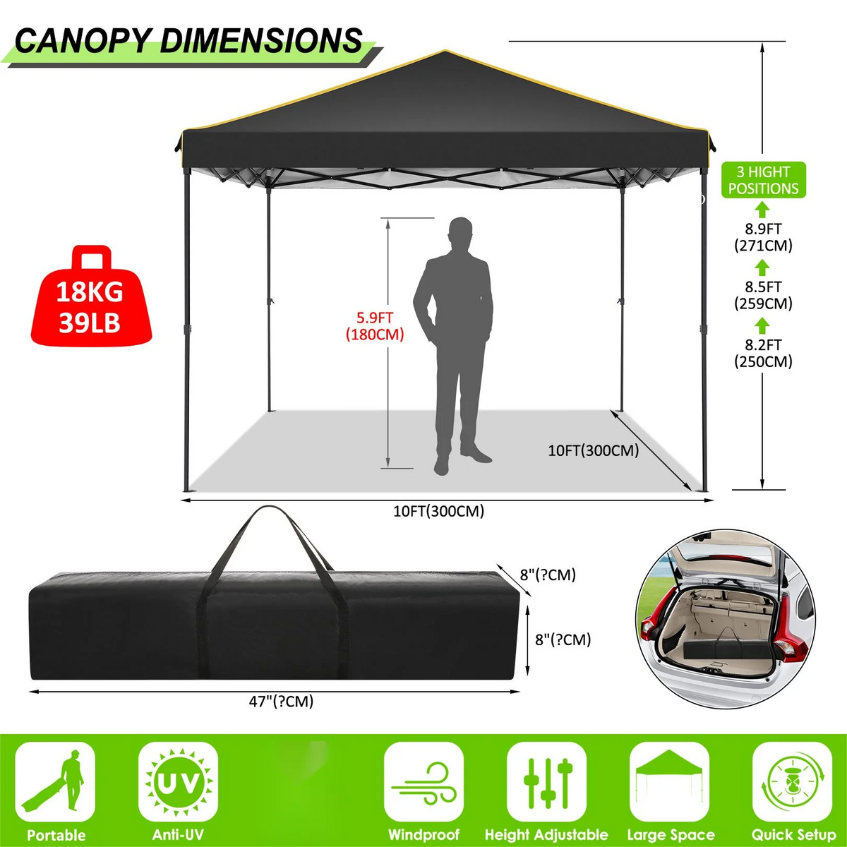 3x3m Folding Pop-Up Gazebo with 4 Sidewalls & UV50+ Protection