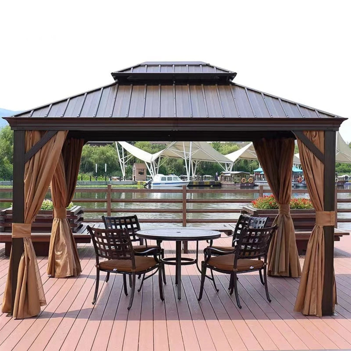 Aluminum Alloy Gazebo with Galvanized Iron Roof & Mosquito Curtains