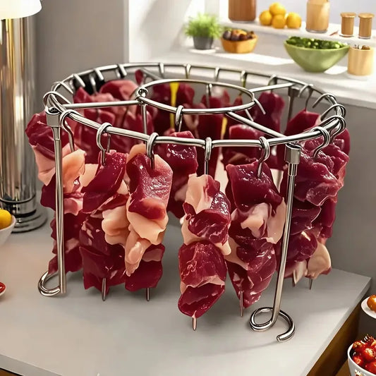 Title: Air Fryer Grill Set: 304 Steel Vertical Grill + 24 Skewers. Grill kabobs evenly indoors/outdoors. Fits 3-6QT models.