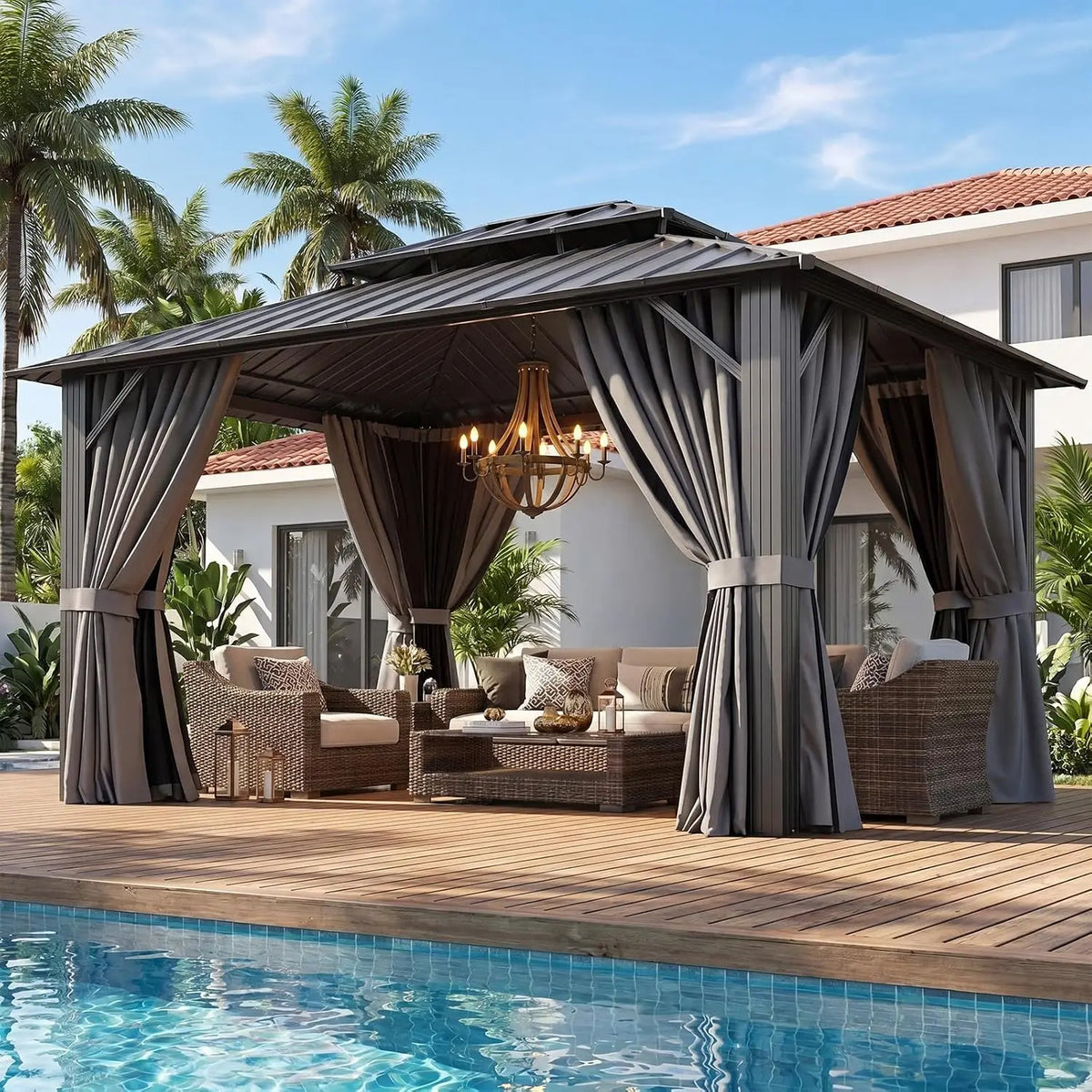 Gazebo 10x12 Hardtop Gazebo with Double Galvanized Steel Roof, Gray | Metal Frame Outdoor Pavilion with Breathable, Customized