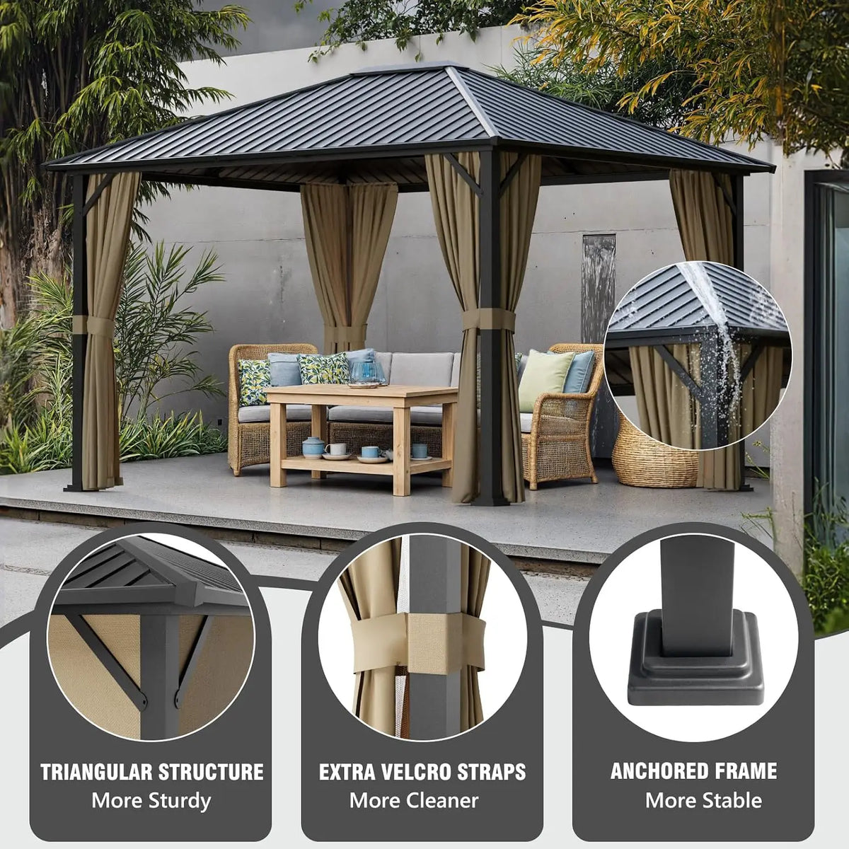 10x12 Hardtop Gazebo with Double-Tier Galvanized Steel Roof & Mosquito Netting