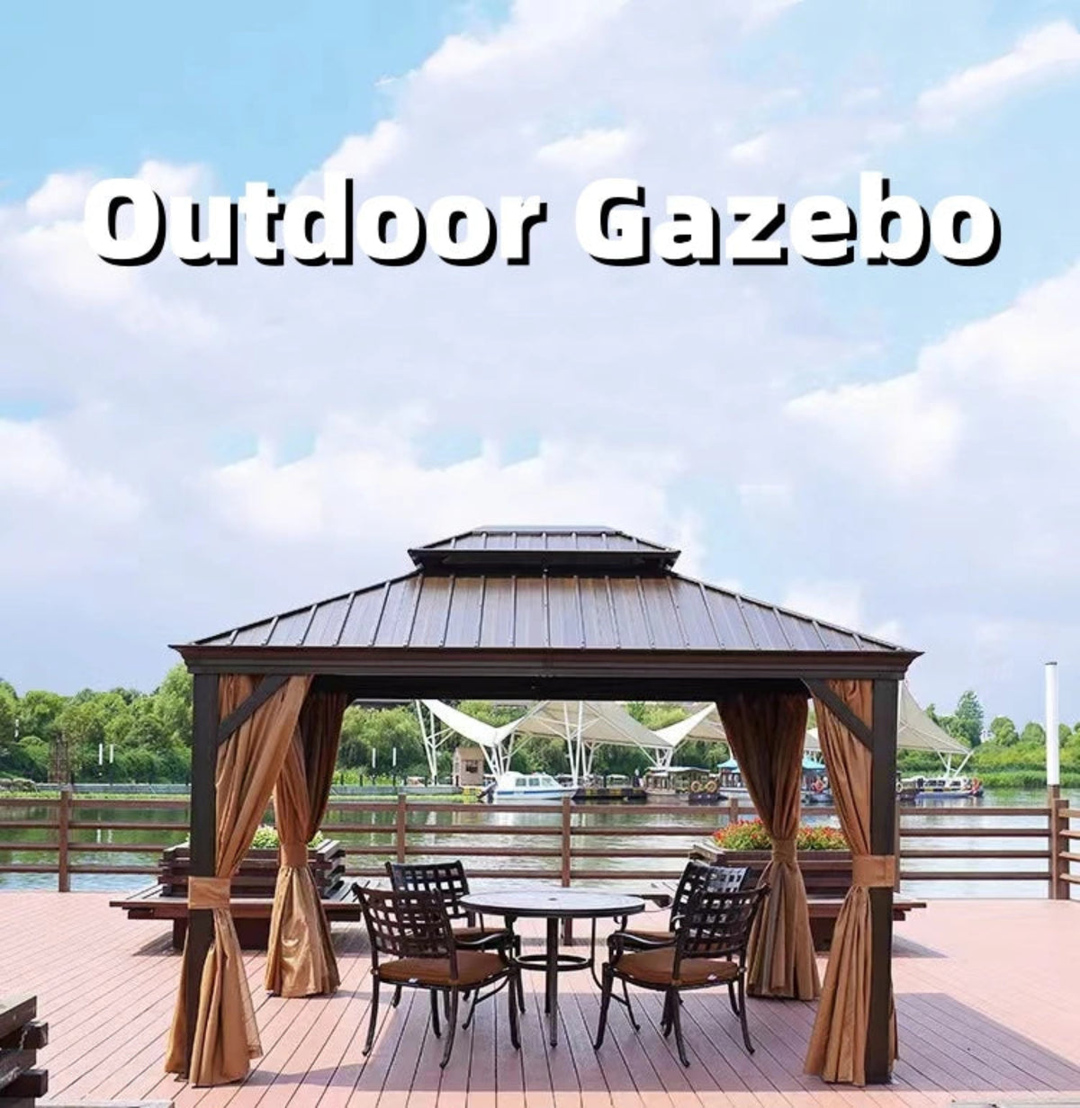 Aluminum Alloy Gazebo with Galvanized Iron Roof & Mosquito Curtains