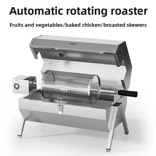 Title: Charcoal Electric Portable Automatic Rotating BBQ Grill, Tabletop Outdoor Stainless Steel Barbecue Grill For Picnic, Garden