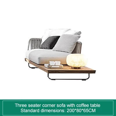 Nordic Outdoor Patio Furniture Set, 3-Piece Wicker Sofa with Solid Wood Frame, Waterproof Sunproof for Garden Balcony