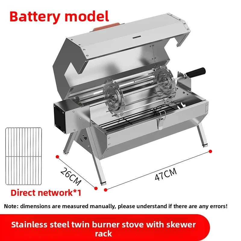 Portable Electric Auto-Rotating Charcoal BBQ Grill - Tabletop Stainless Steel for Picnic & Garden
