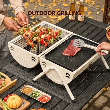 Title: Barbecue grill for home use, both frying and grilling, portable outdoor camping, smoke-free barbecue grill, barbecue grill