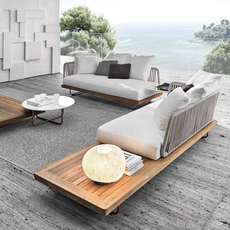 Nordic Outdoor Patio Furniture Set, 3-Piece Wicker Sofa with Solid Wood Frame, Waterproof Sunproof for Garden Balcony