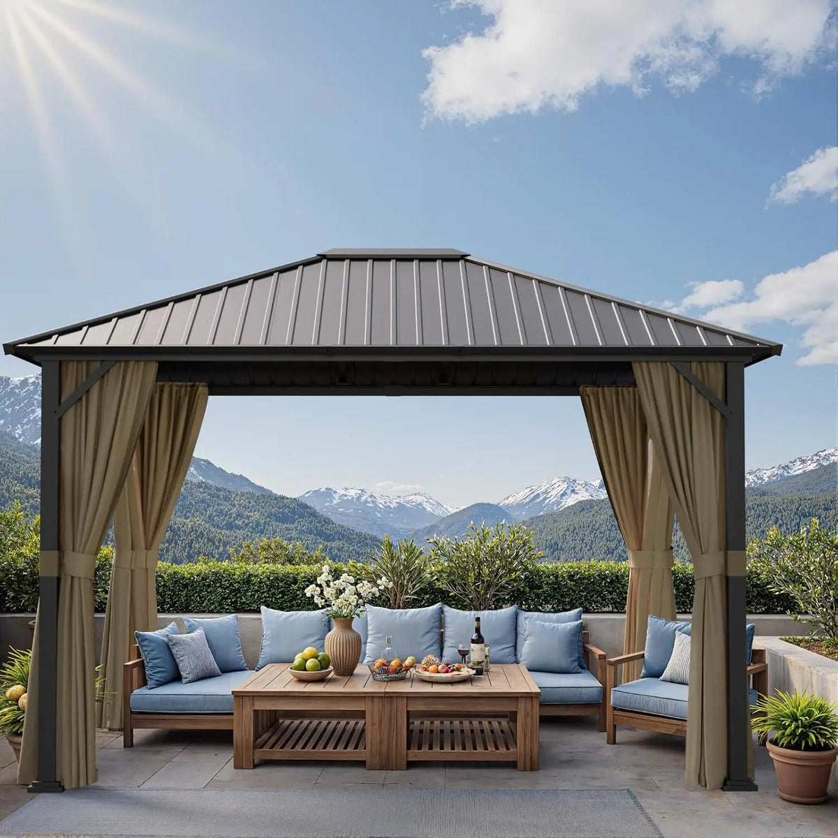 10x12 Hardtop Gazebo with Double-Tier Galvanized Steel Roof & Mosquito Netting