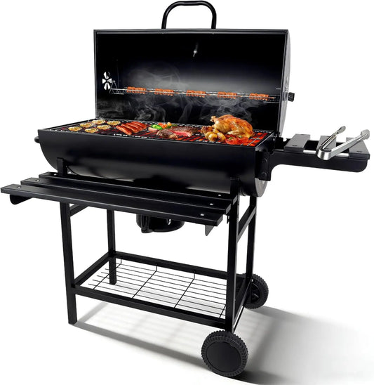 Title: Charcoal BBQ Grills Outdoor: Spacious Barrel Barbecue Grill with Side Front Table Premium BBQ Smoker Combo for Backyard Cooking