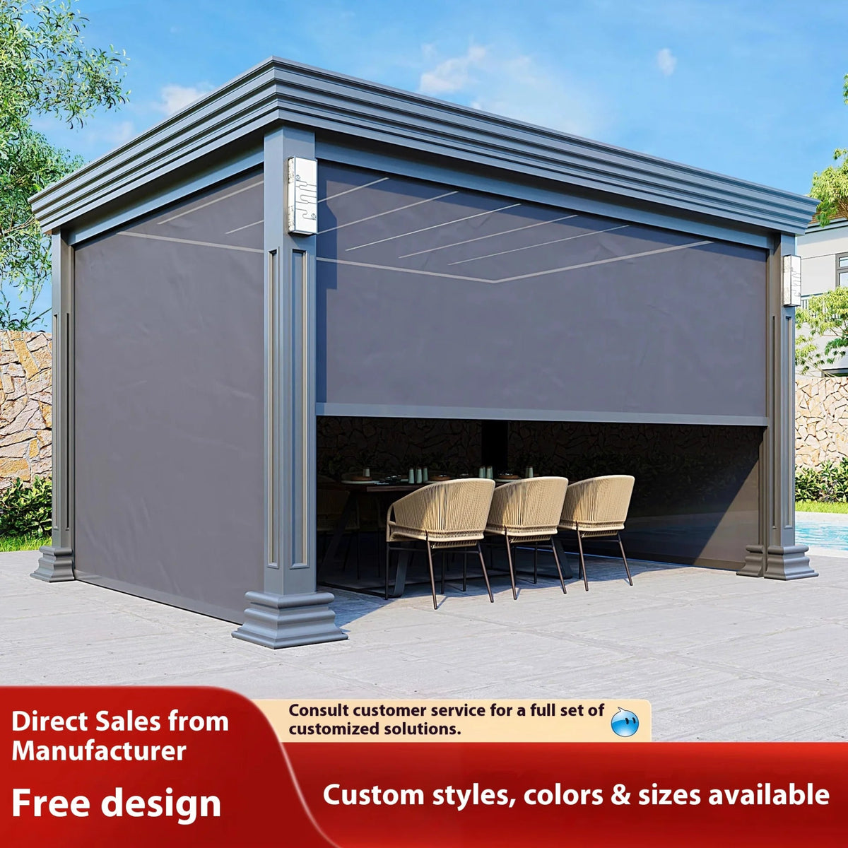 Electric Louvered Aluminum Pergola Pavilion – Motorized Sunshade