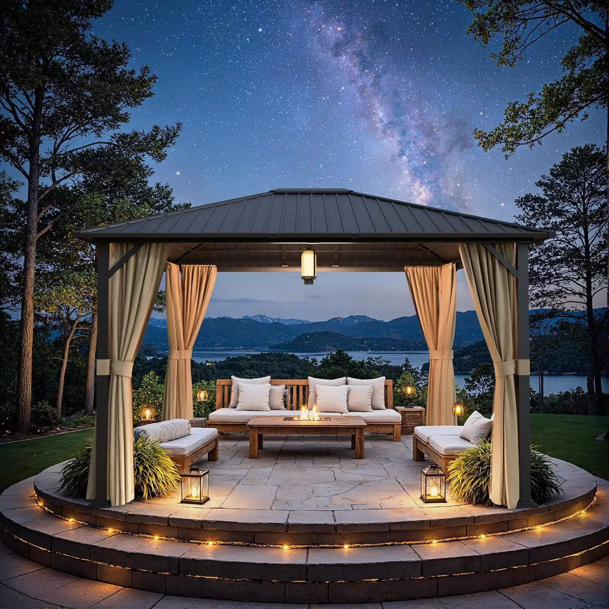 10x12 Hardtop Gazebo with Double-Tier Galvanized Steel Roof & Mosquito Netting
